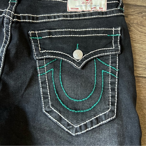 True Religion Men's Ricky Rope Stitch Flap Jeans Washed Black/Green Size 34x32 - Picture 5 of 10
